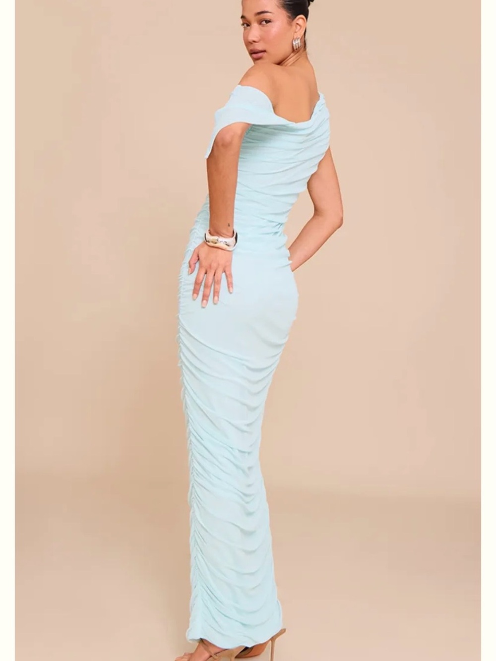 PLT Powder Blue One-Shoulder Ruched Gown - Picture 3 of 4